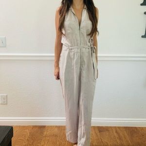 A&F sleeveless zip front jumpsuit size M tan